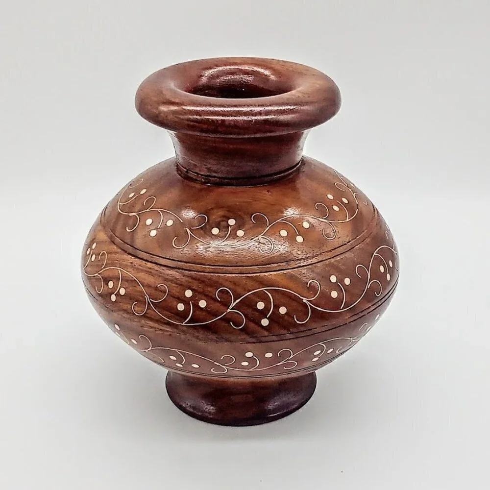 Hand-Turned 6-Inch Decorated Wood Vase